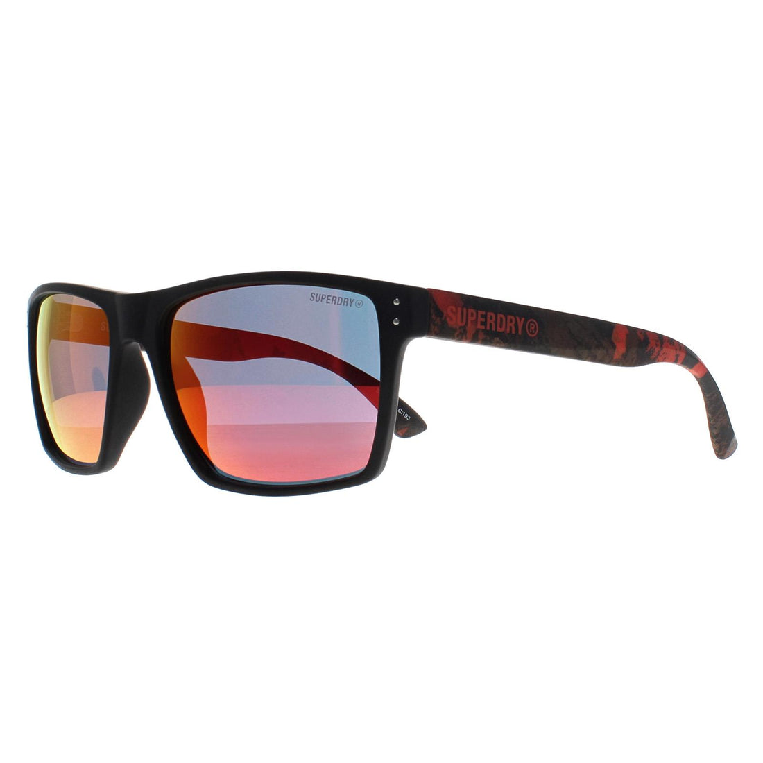 Superdry Sunglasses Kobe 193 Matte Black Volcanic Mountain Orange Red Mirror