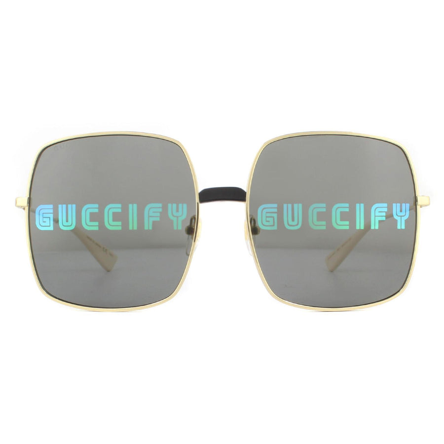 Gucci GG0414S Sunglasses Gold Grey with Multicolour Guccify Mirror