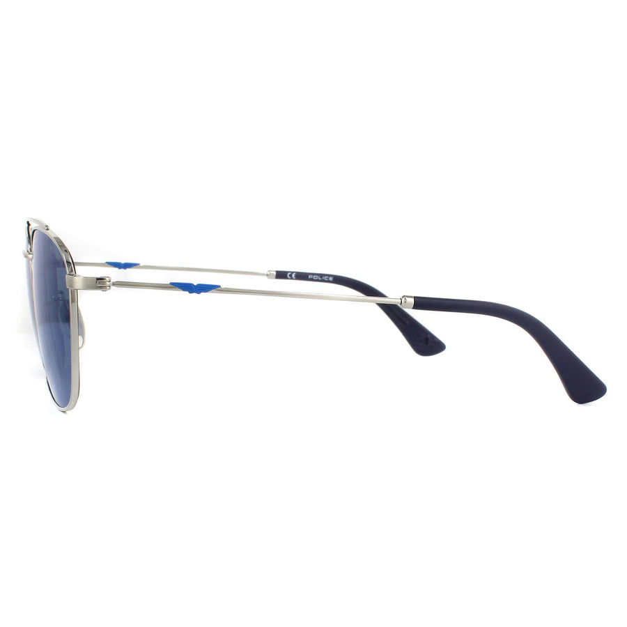 Police Sunglasses SPL996 Origins Lite 2 579B Shiny Palladium Smoke Blue Mirror