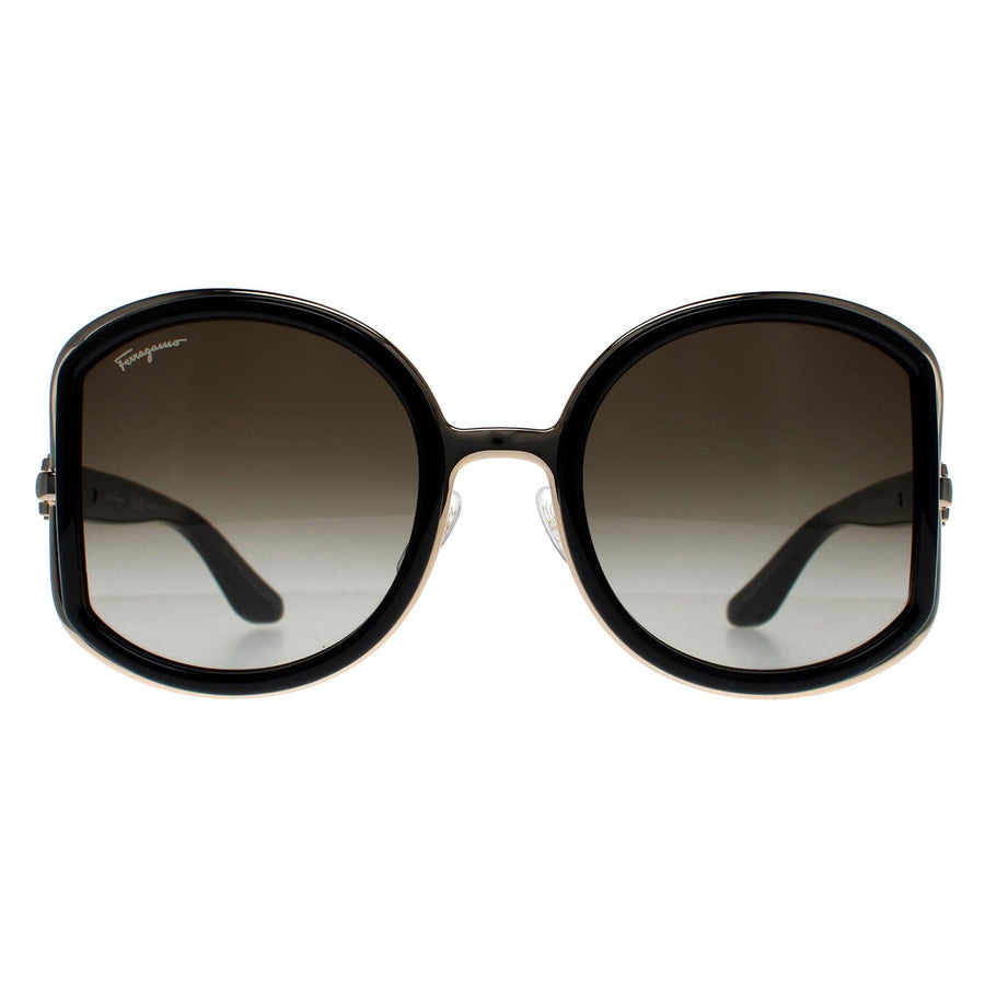 Salvatore Ferragamo SF719S Sunglasses Black Gold / Brown Gradient