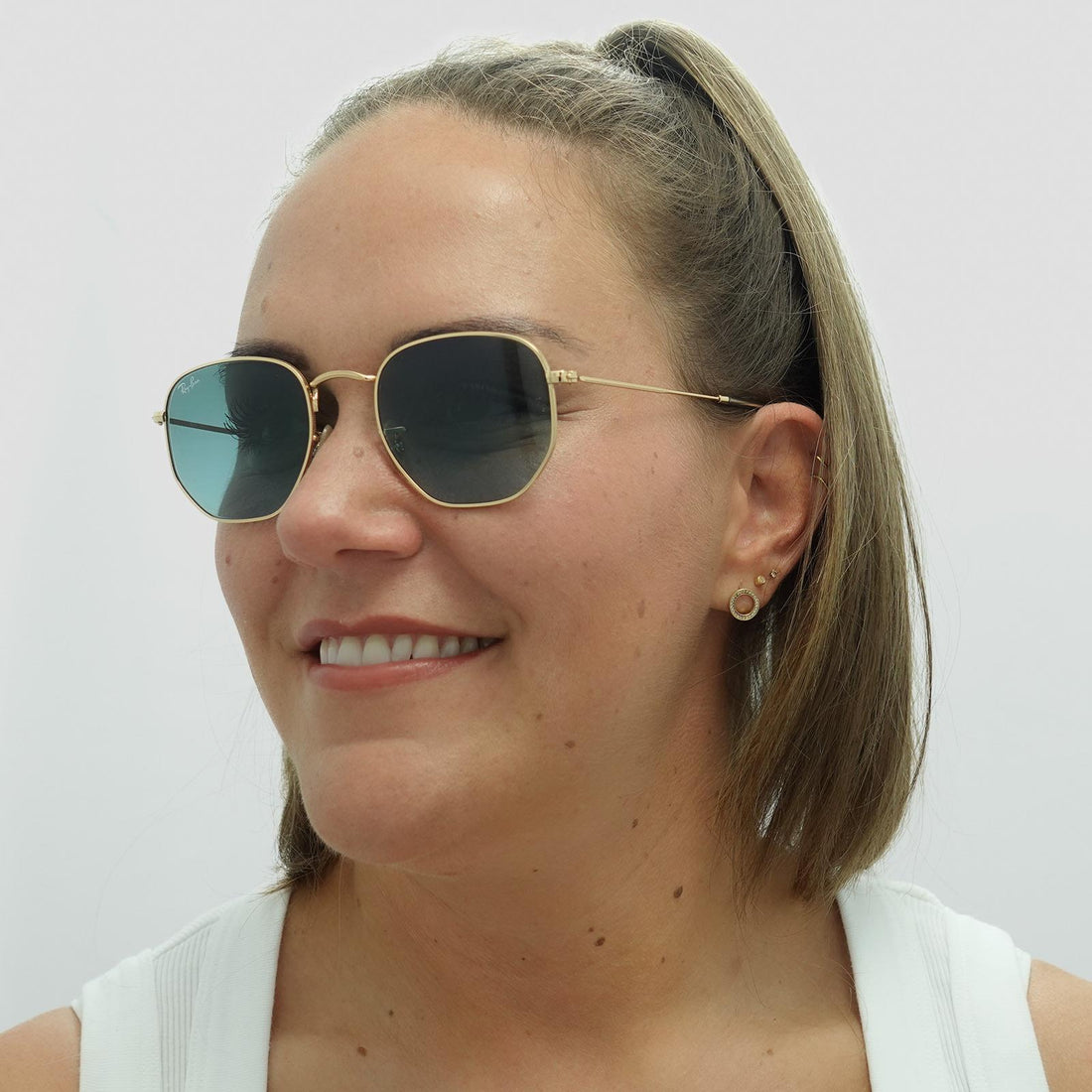 Ray-Ban Sunglasses Hexagonal RB3548N 91233M Gold Blue Grey Gradient
