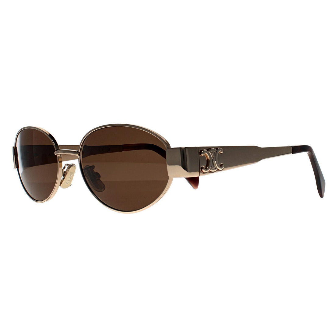 Celine Sunglasses CL40235U Metal Triomphe 28E Shiny Yellow Gold Brown Silver Mirror