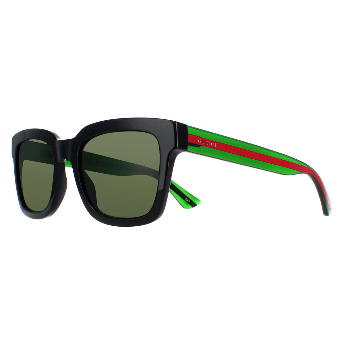 Gucci Sunglasses GG0001SN 002 Black and Green With Red Stripe Green