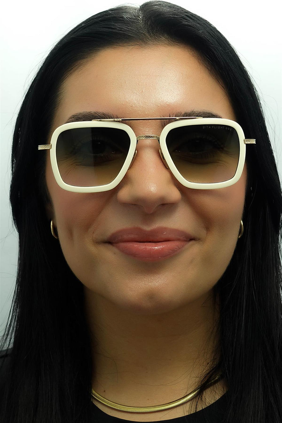 Dita Sunglasses Flight 006 7806 S White Gold Dusty Pink Dark Grey to Clear Gradient