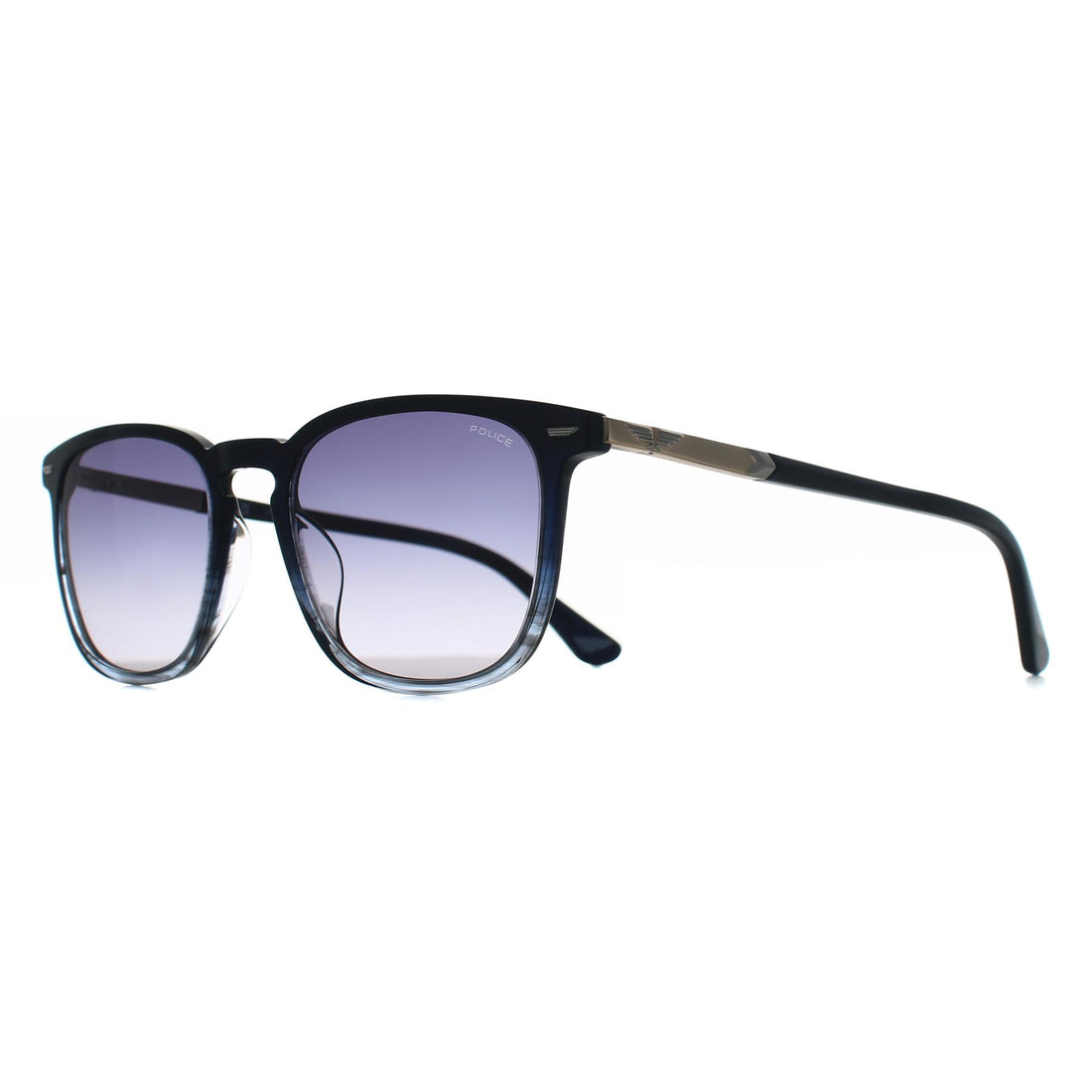 Police Sunglasses SPLQ86 Crossroads 5 0GBL Shiny Striped Blue Smoke Grey Gradient