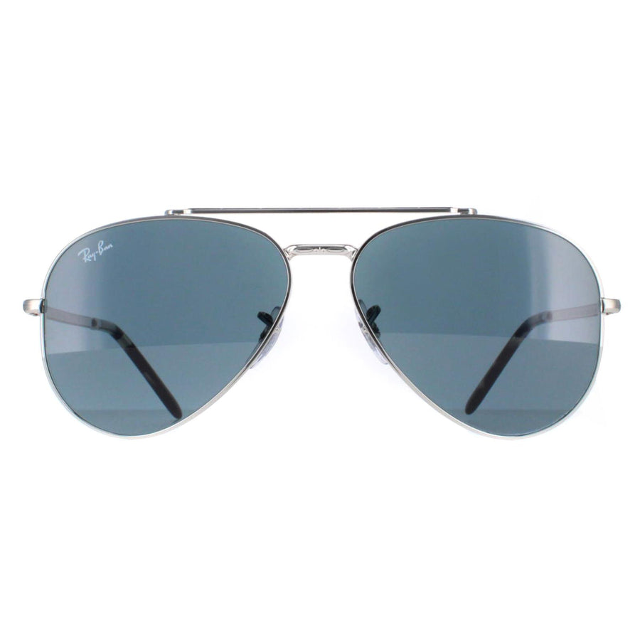 Ray-Ban RB3625 New Aviator Sunglasses Polished Silver Blue