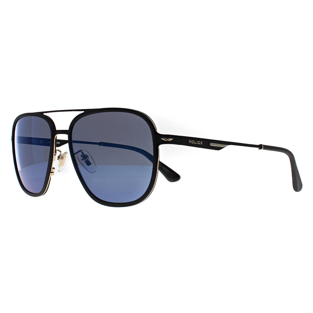 Police Sunglasses SPLL78 Champ Lite 1 302B Rose Gold and Matte Black Smoke Mirror Blue