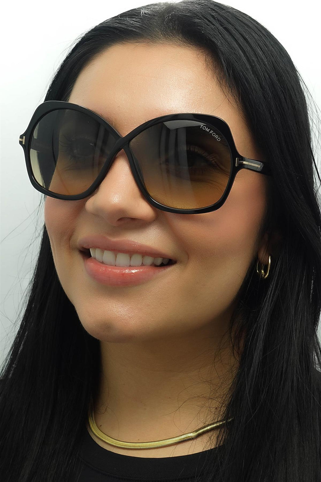 Tom Ford Sunglasses Rosemin FT1013 01B Shiny Black Smoke Gradient