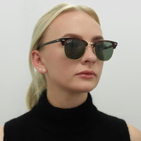 Ray-Ban Sunglasses Clubmaster 3016 990/58 Red Havana Green Polarized Small 49mm