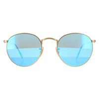Ray-Ban Round Metal RB3447 Sunglasses Gold / Blue Polarized Flash Mirror 50