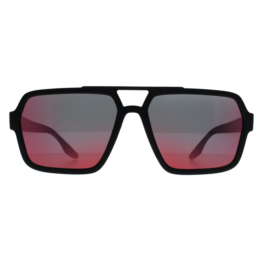 Prada Sport Sunglasses PS 01XS DG008F Black Rubber Dark Grey Mirror Blue Red