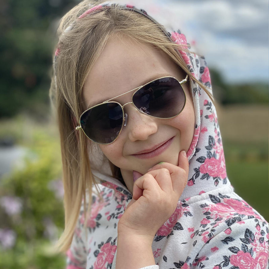 Polaroid Kids Sunglasses PLD 8015/N J5G AI Gold Grey Pink Mirror Polarized
