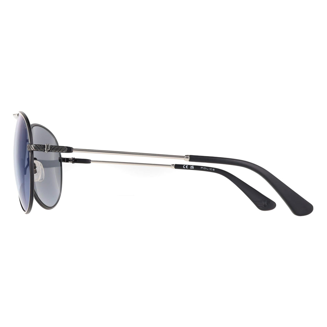 Police Sunglasses SPLL11 Octane 8 K07B Shiny Palladium with Semi-Shiny Black Blue Mirror