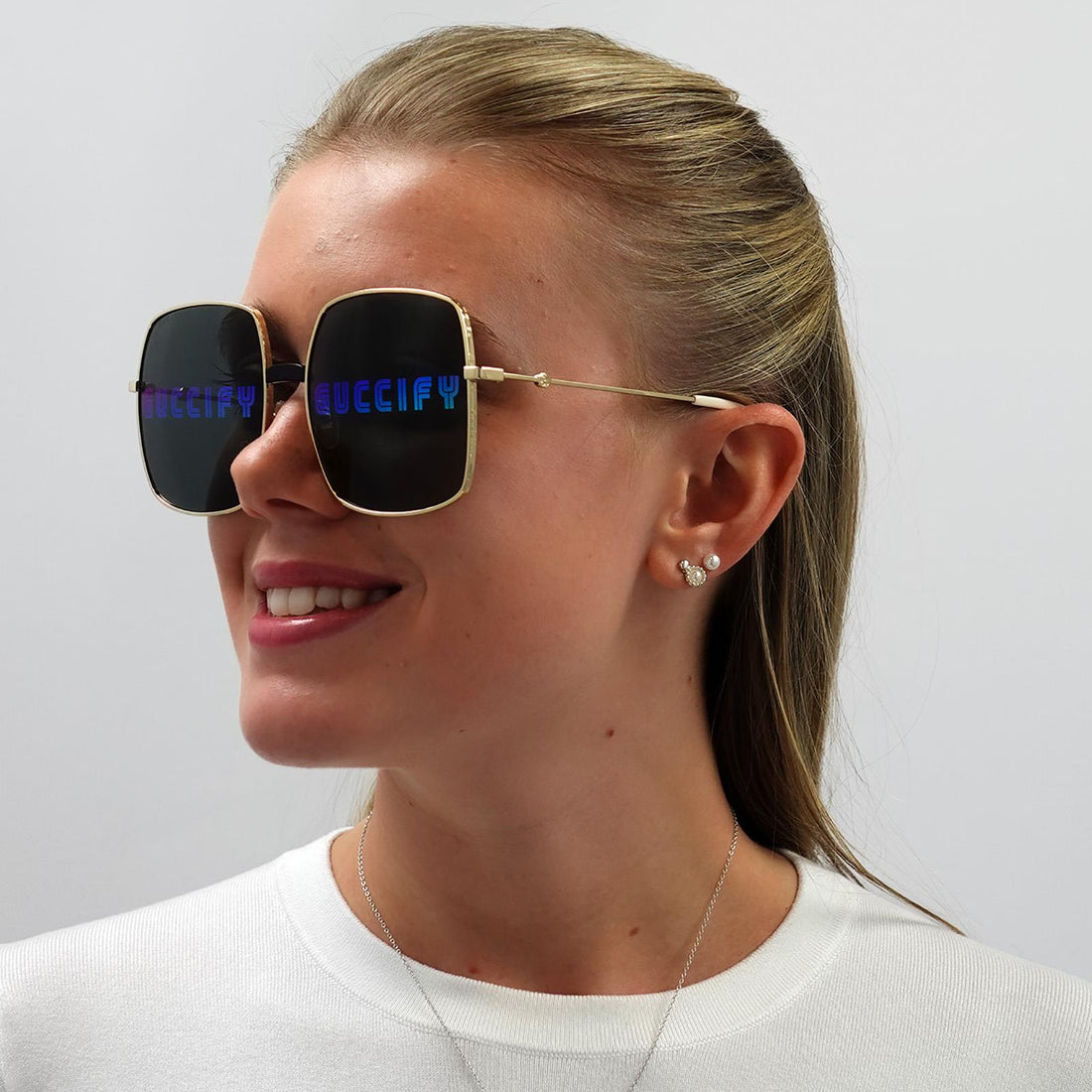 Gucci Sunglasses GG0414S 002 Gold Grey with Multicolour Guccify Mirror