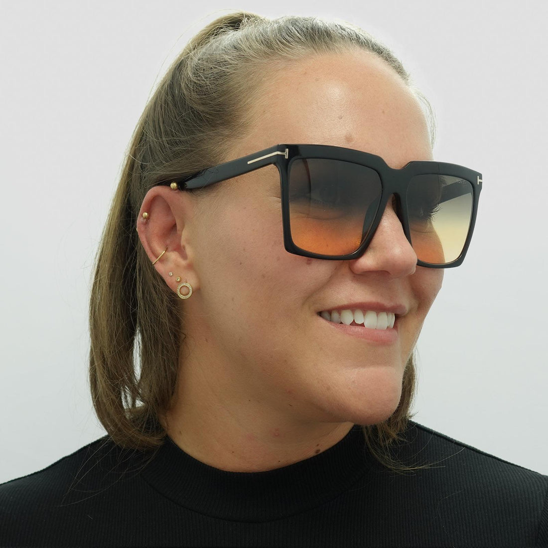 Tom Ford Sunglasses Sabrina 02 FT0764 01B Shiny Black Grey Smoke Gradient