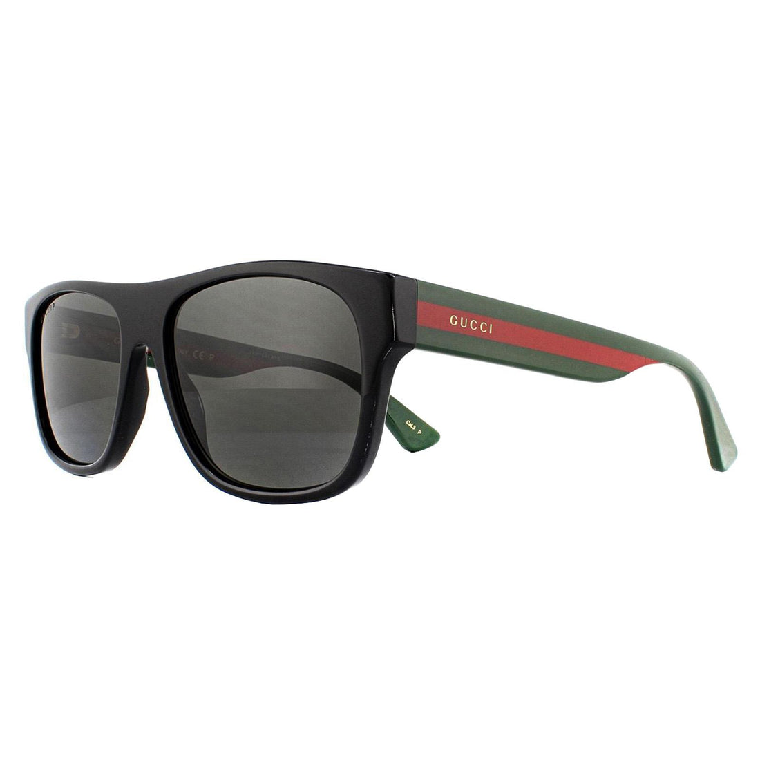 Gucci Sunglasses GG0341S 002 Black with Green and Red Stripe Grey Polarized