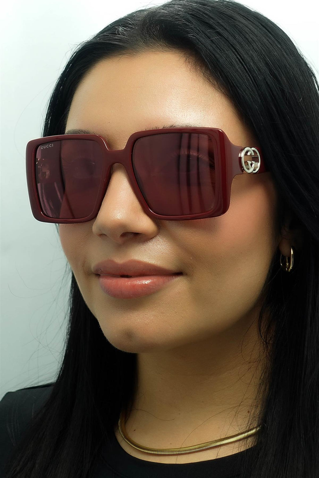 Gucci Square Womens Burgundy with Silver Red with Silver Mirror GG1692S