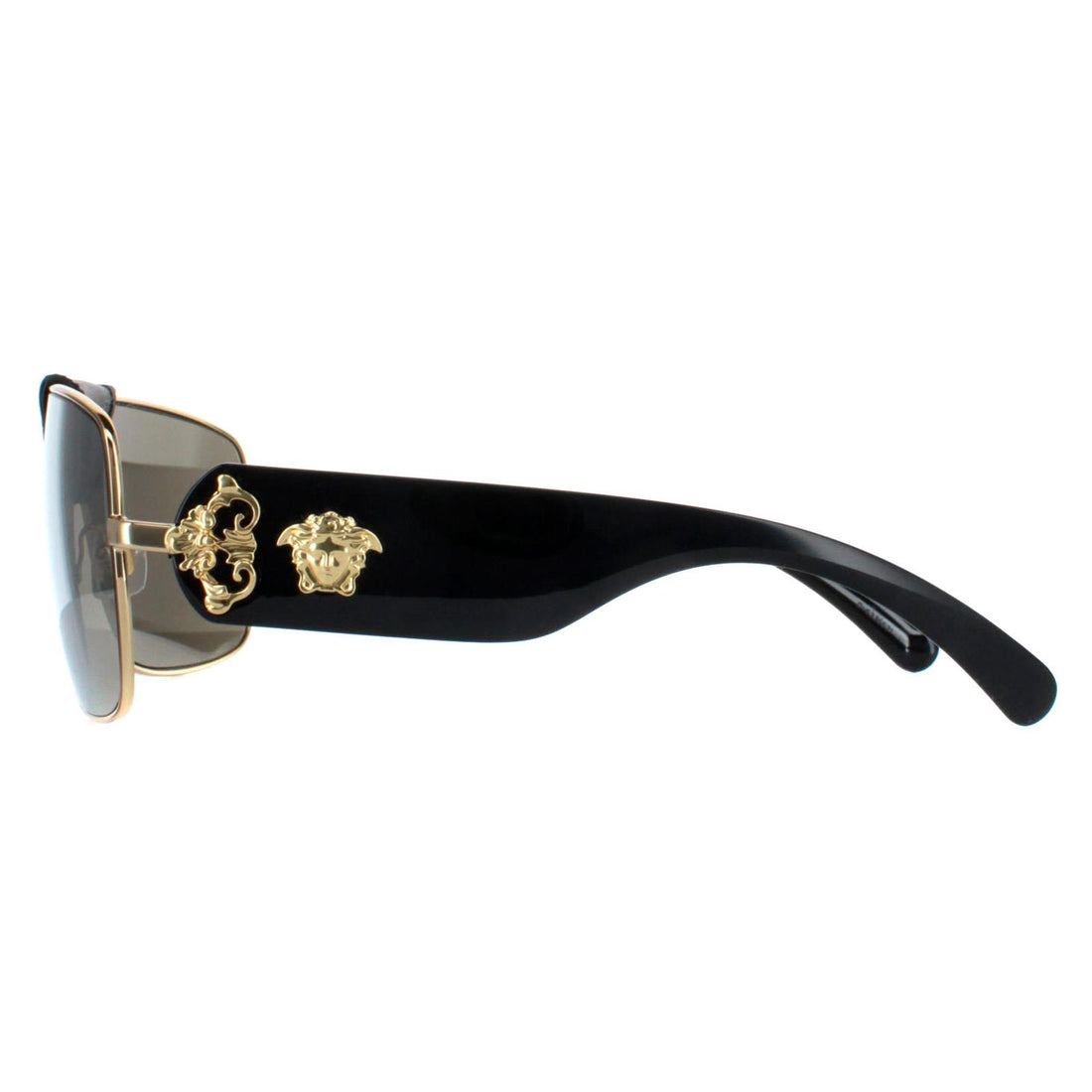 Versace Sunglasses VE2207Q 1002/5 Shiny Black with Gold Brown Grey with Gold Mirror