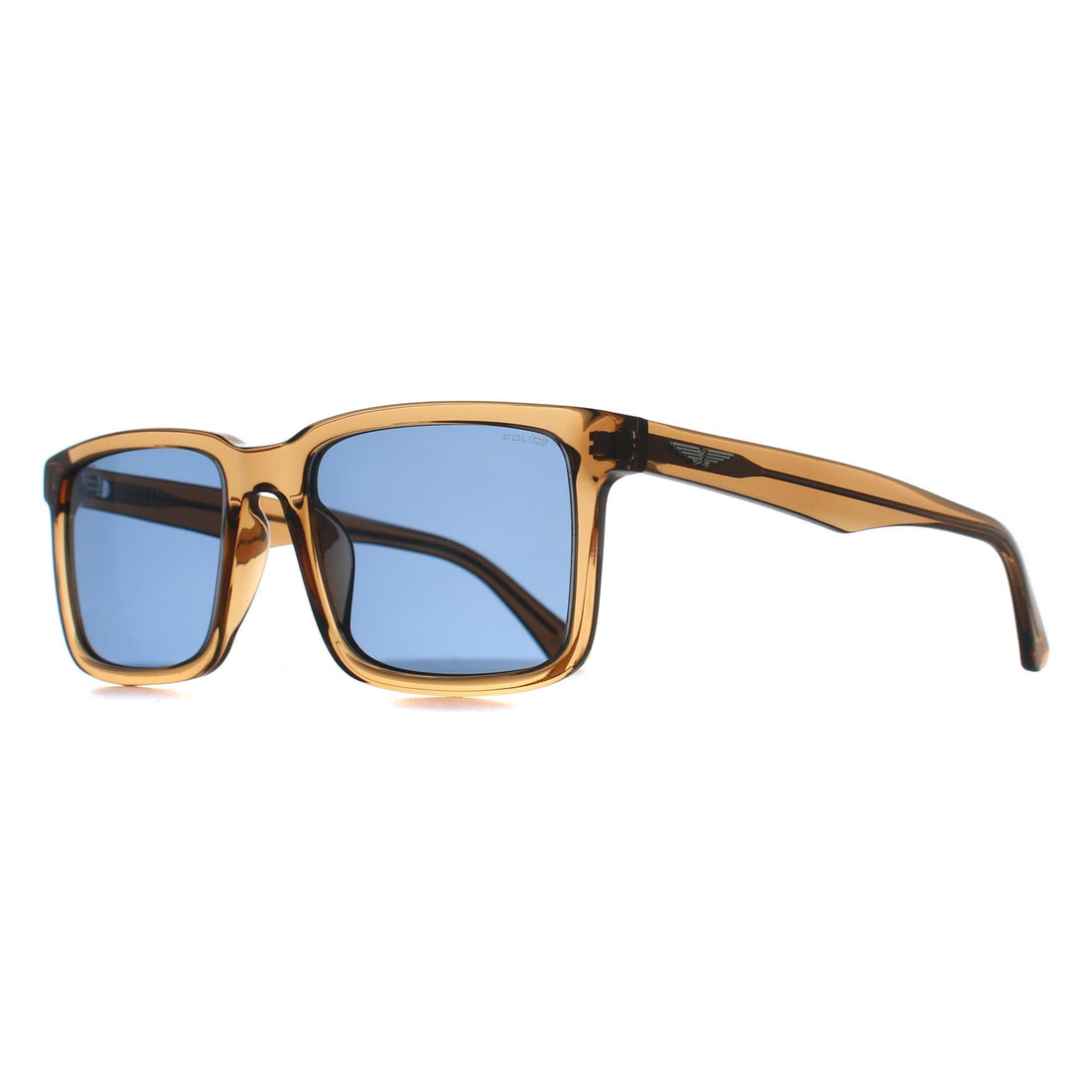 Police Sunglasses SPLP21E Origins Lite 30 805P Shiny Transparent Light Brown Blue Polarized