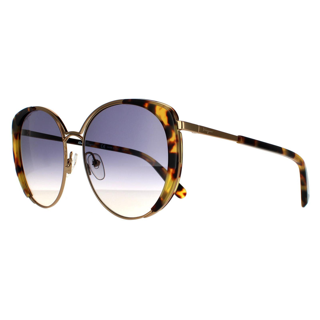 Salvatore Ferragamo Sunglasses SF207S 766 Amber Gold Tortoise Blue Gradient