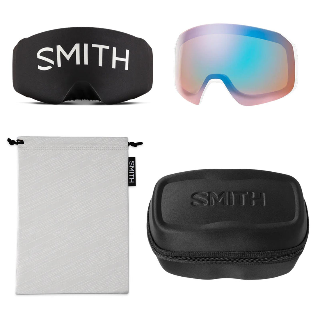 Smith Ski Goggles 4D Mag S 0OR 5T White Chunky Knit ChromaPop Sun Platinum Mirror & CP Storm Blue Sensor Mirror