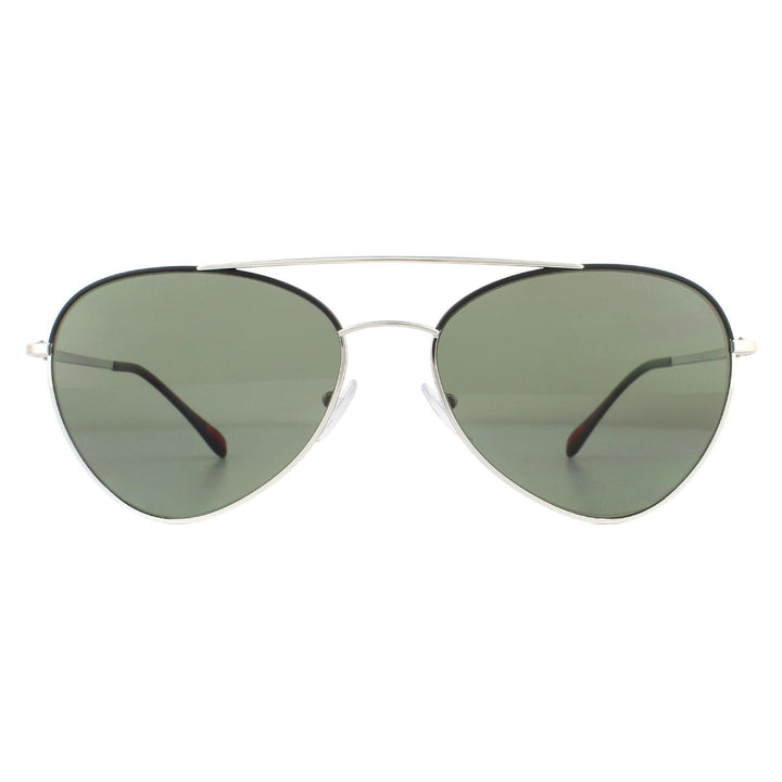 Prada Sport Sunglasses 50SS GAQ5X1 Silver Black Green Polarized