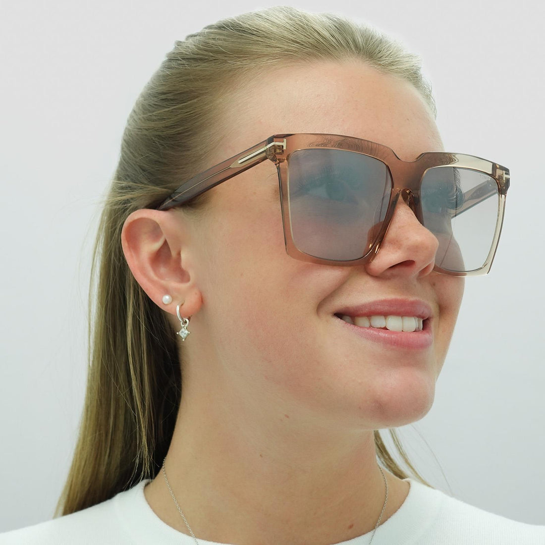 Tom Ford Sunglasses Sabrina 02 FT0764 57G Shiny Transparent Beige Brown Mirror