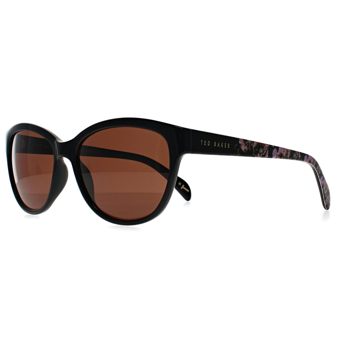 Ted Baker Sunglasses TB1605 Amie 011 Gloss Black Flowers Brown