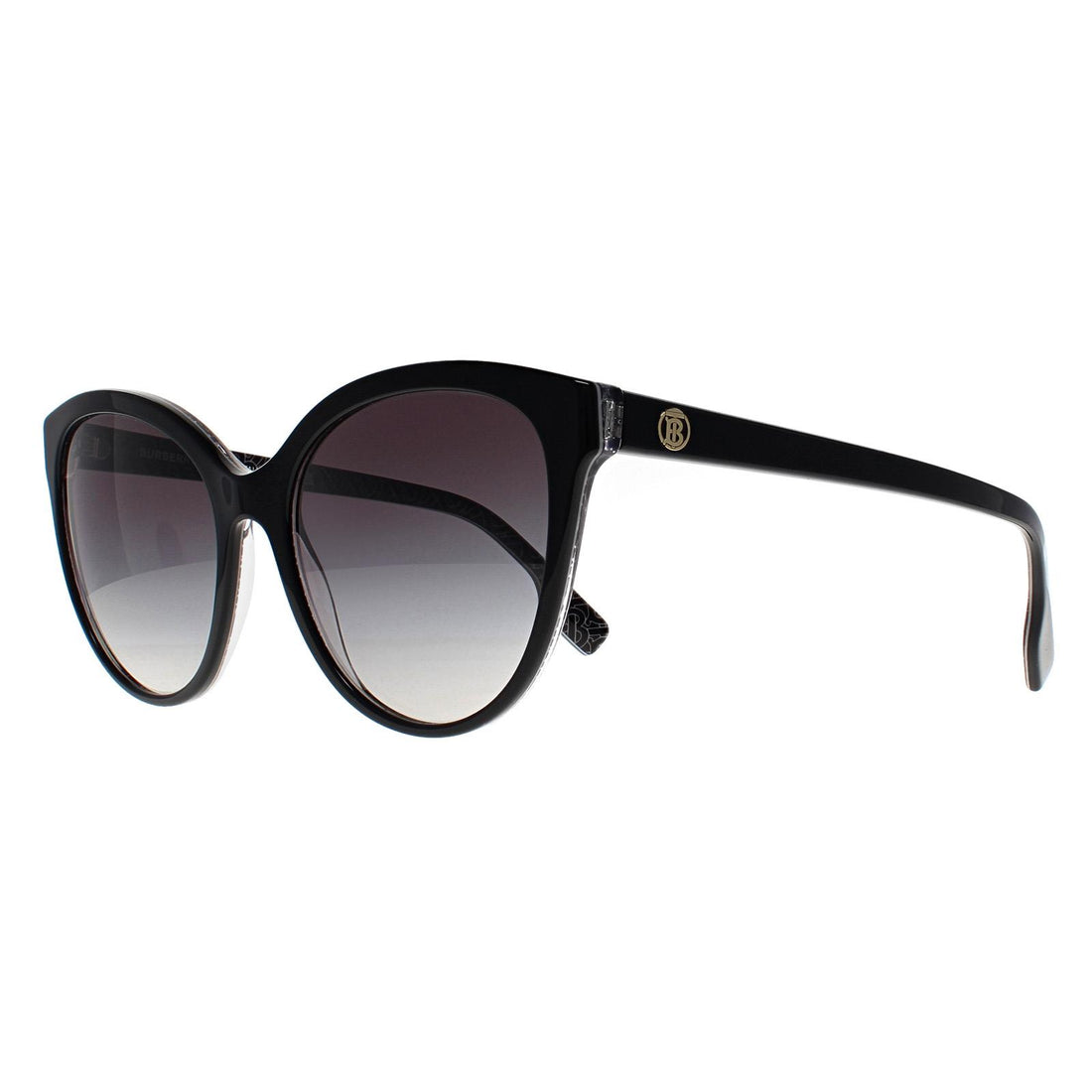 Burberry Sunglasses BE4365 Betty 3977/8G Black on Crystal TB Print Grey Gradient