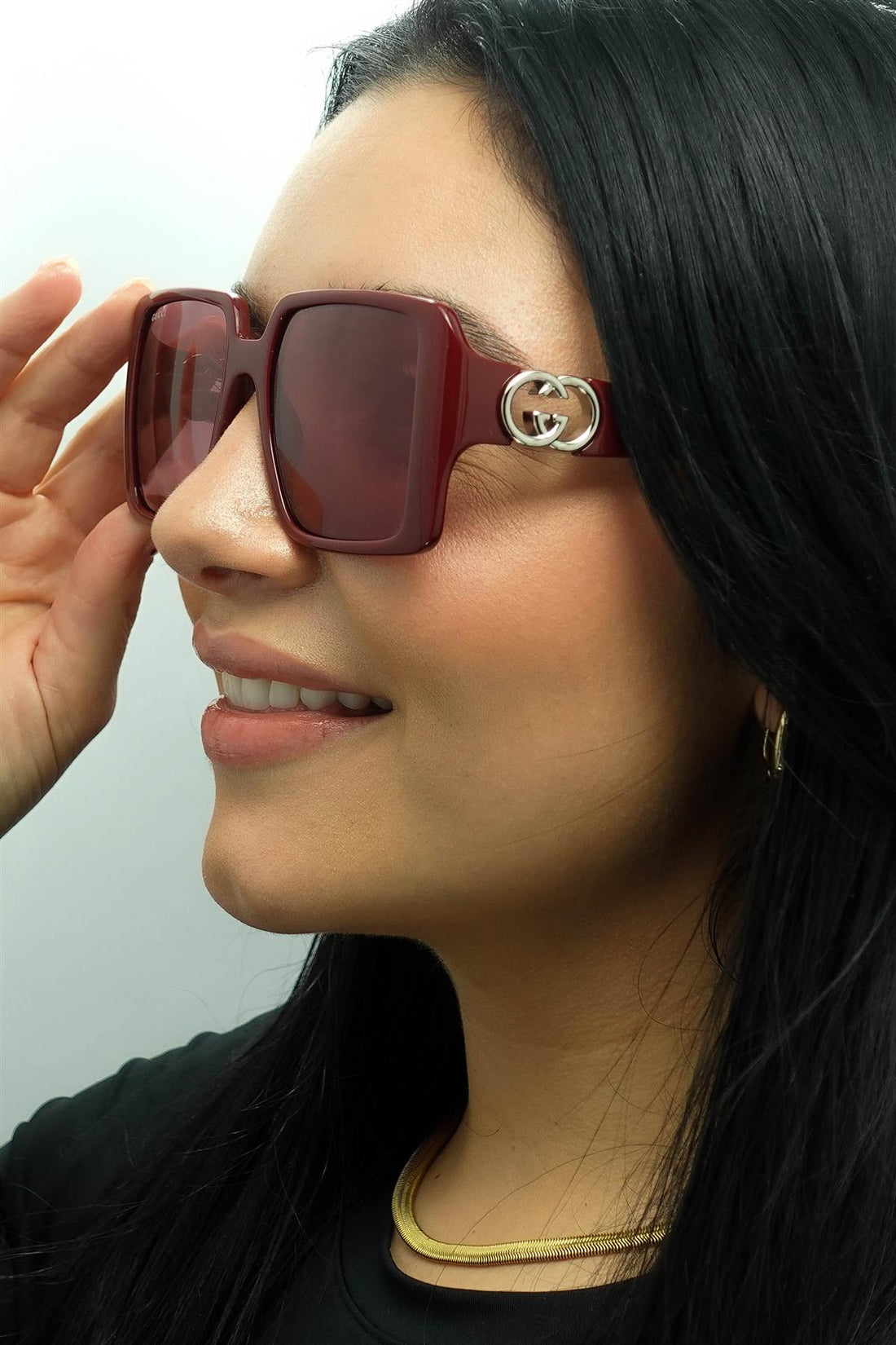 Gucci Square Womens Burgundy with Silver Red with Silver Mirror GG1692S