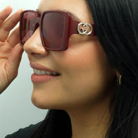 Gucci Square Womens Burgundy with Silver Red with Silver Mirror GG1692S