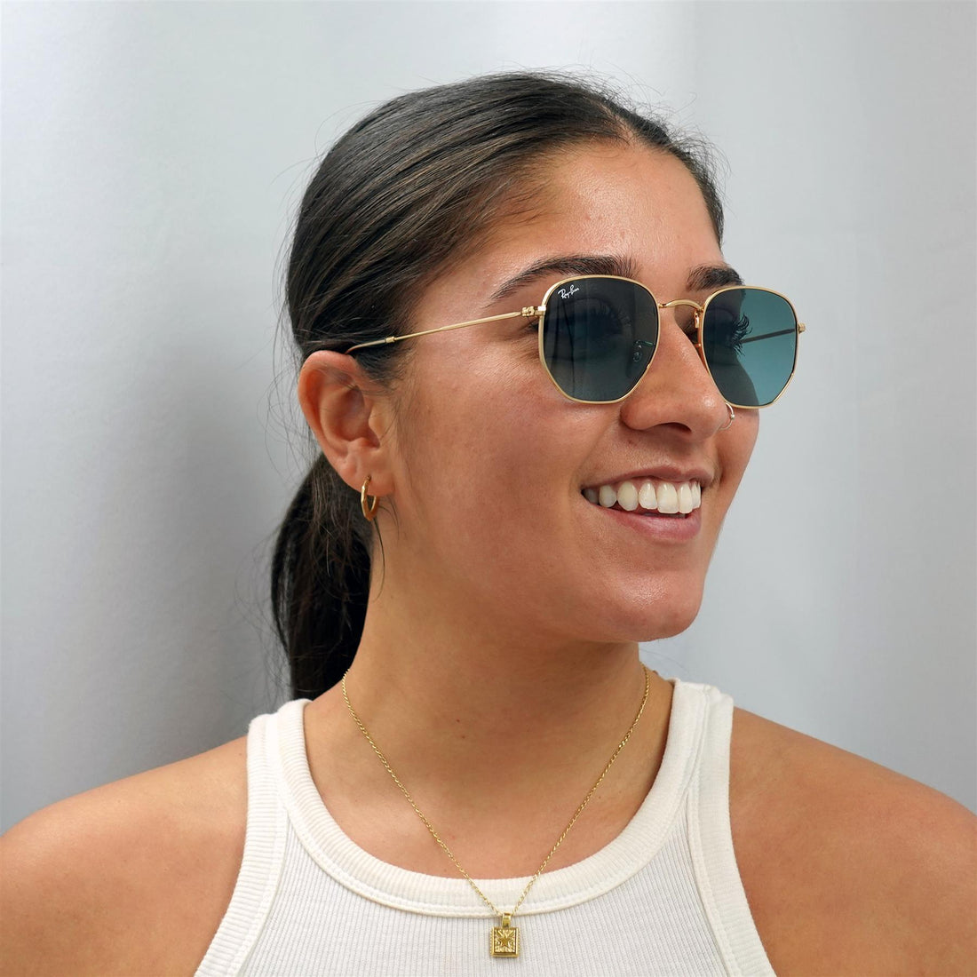 Ray-Ban Sunglasses Hexagonal RB3548N 91233M Gold Blue Grey Gradient