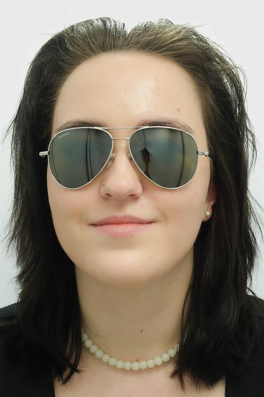 Serengeti Sunglasses Carrara Small SS016001 Shiny Silver Polarized Green 555nm