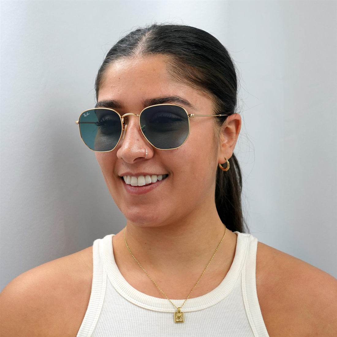 Ray-Ban Sunglasses Hexagonal RB3548N 91233M Gold Blue Grey Gradient