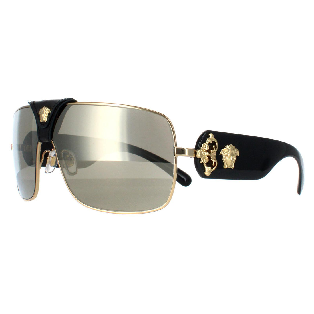 Versace Sunglasses VE2207Q 1002/5 Shiny Black with Gold Brown Grey with Gold Mirror
