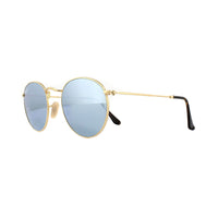 Ray-Ban Sunglasses Round Flat Lenses 3447N 001/30 Shiny Gold Grey Flash Mirror 50mm