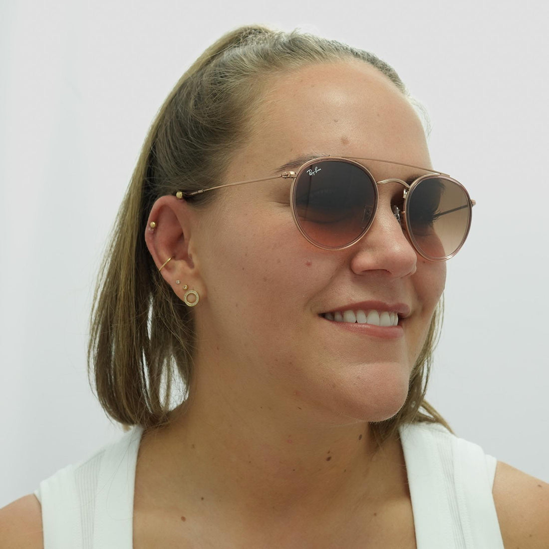 Ray-Ban Sunglasses Round Double Bridge 3647N 9069A5 Pink Pink Gradient Brown