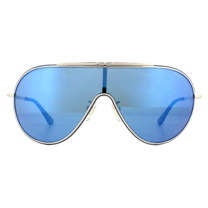 Police Sunglasses Origins 10 SPL964 F94B Black And Silver Smoke Mirror Blue