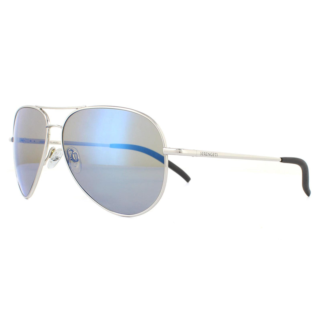 Serengeti Sunglasses Carrara 8547 Shiny Silver Mineral Polarized 555nm Blue