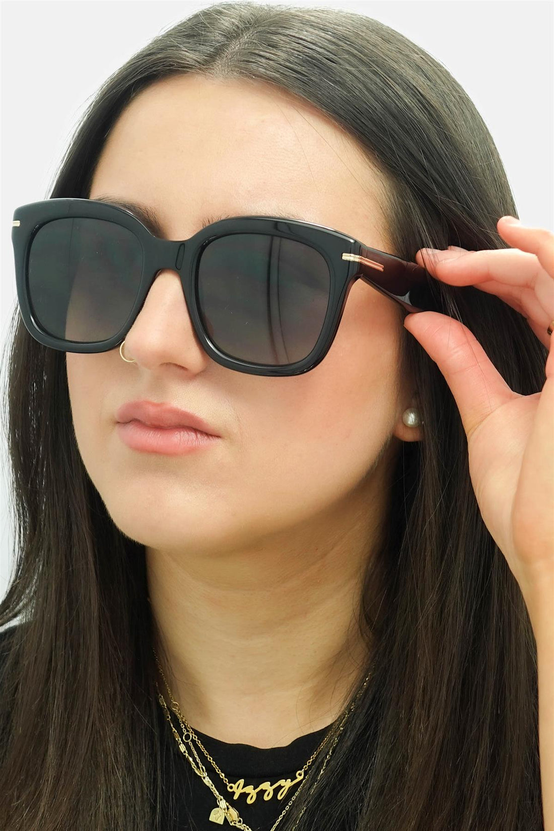 Hugo Boss Sunglasses BOSS 1731/S 807 9O Shiny Black Grey Gradient with Light Mirror