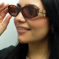 Miu Miu Sunglasses MU11WS 11Q08S Striped Tobacco Dark Violet