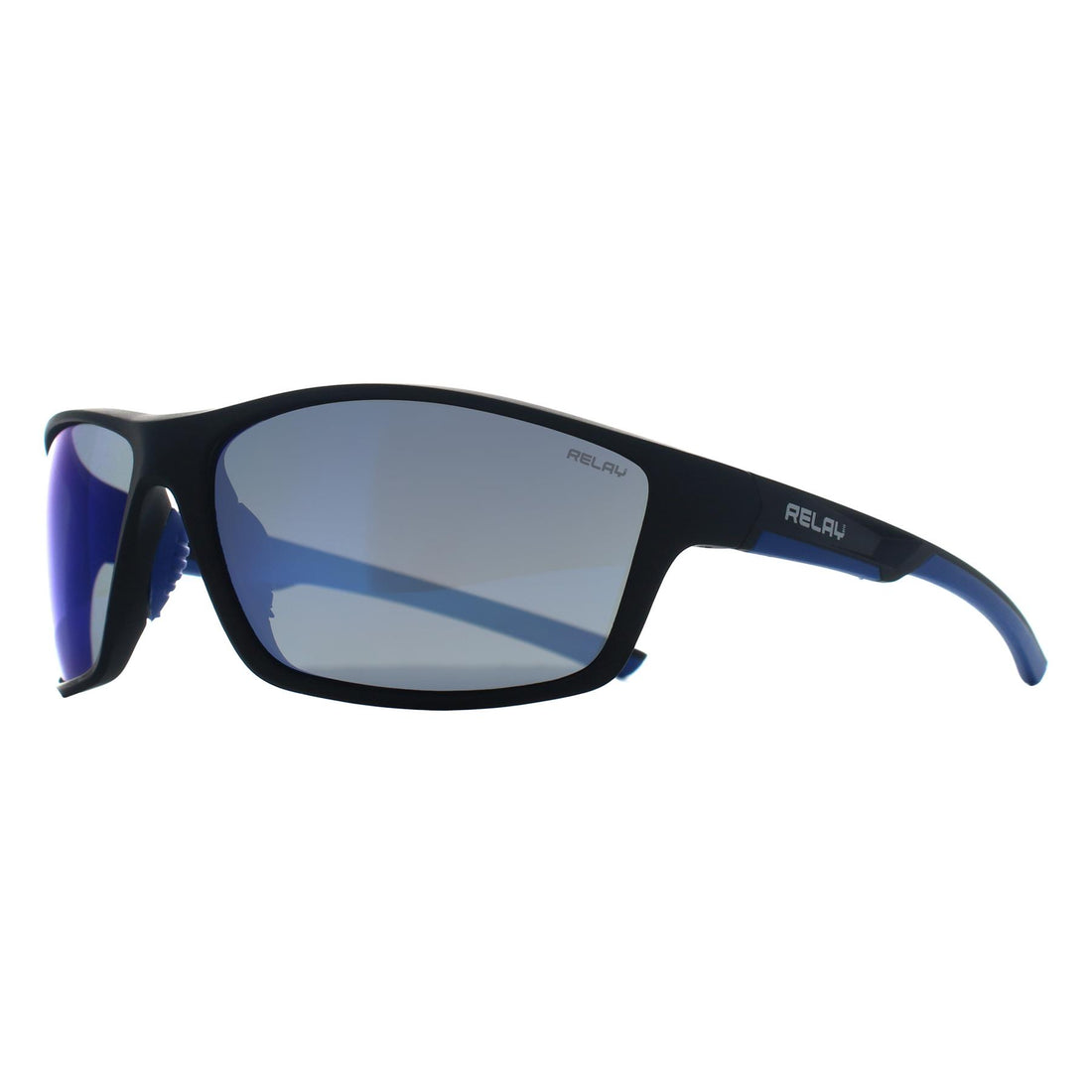 Relay Wrap Unisex Matte Black and Blue Blue Revo Polarized Fastlane Sunglasses