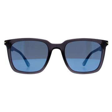 Police Sunglasses SPLL80 Champ 4 705B Shiny Transparent Dark Grey Smoke Mirror Blue