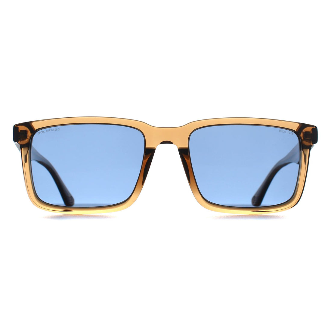 Police Sunglasses SPLP21E Origins Lite 30 805P Shiny Transparent Light Brown Blue Polarized