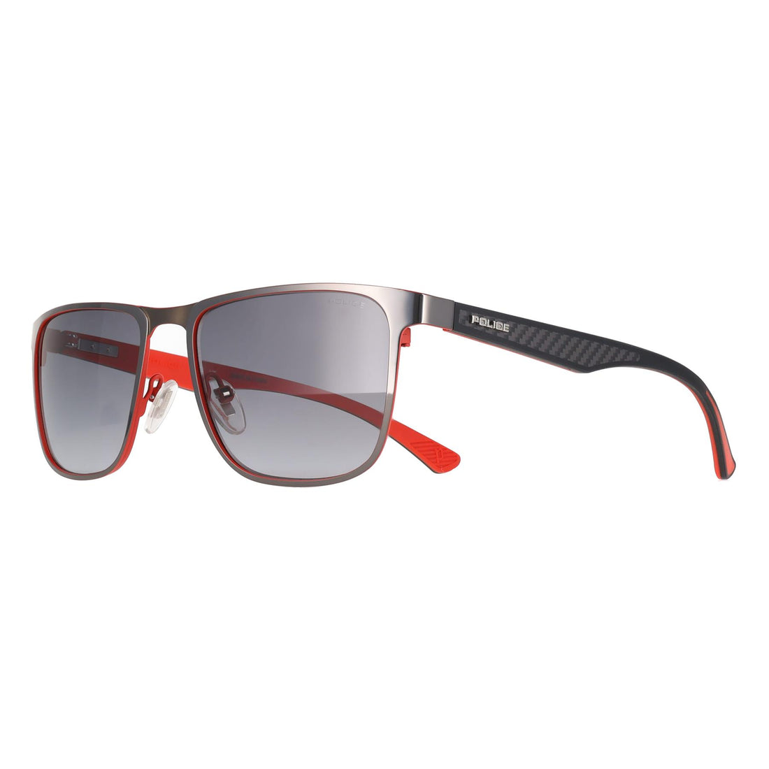 Police Sunglasses SPLN25 Carbonfly 8 0597 Shiny Gunmetal with Red Smoke Gradient