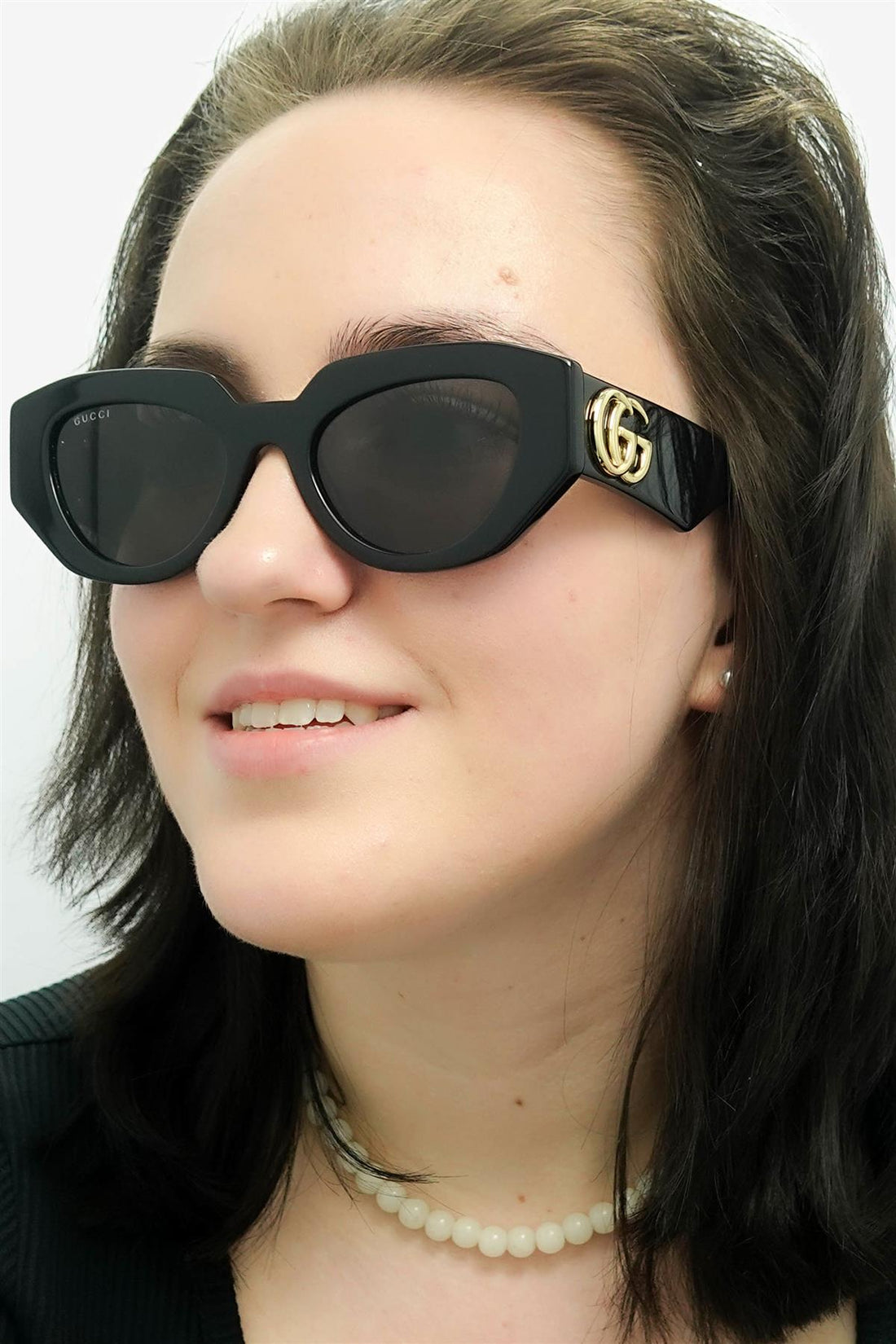 Gucci Sunglasses GG1421S 001 Shiny Black Grey